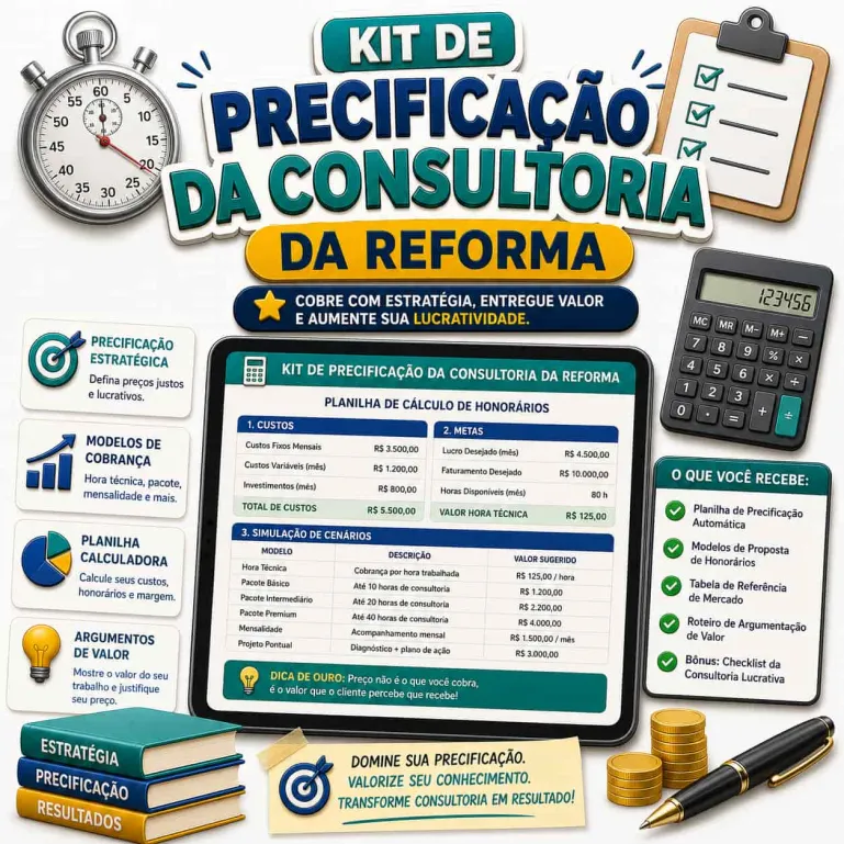 Mockup do Bônus 4 Kit de Precificação da Consultoria da Reforma